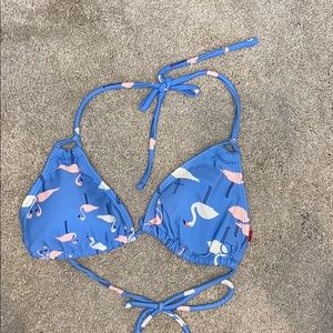 Blue flamingo pattern bikini top